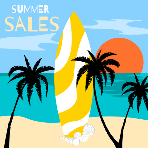 Surfboard and Palm Trees Summer Sale Sign Template